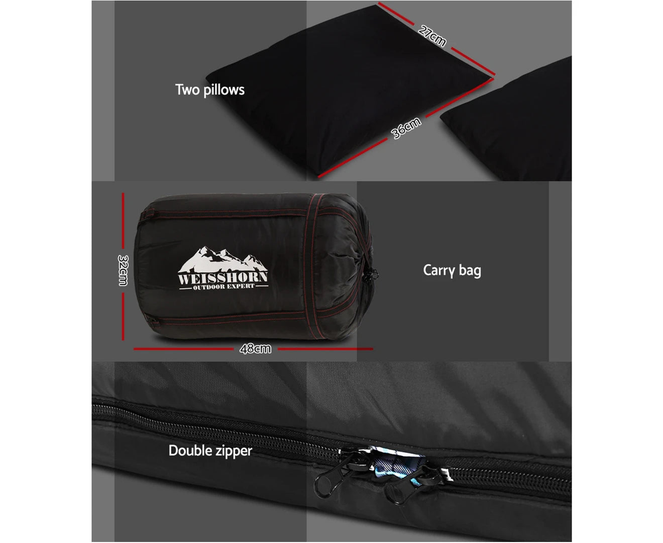 Sleeping Bag Double Pillow Thermal Camping Hiking Tent Grey -10℃