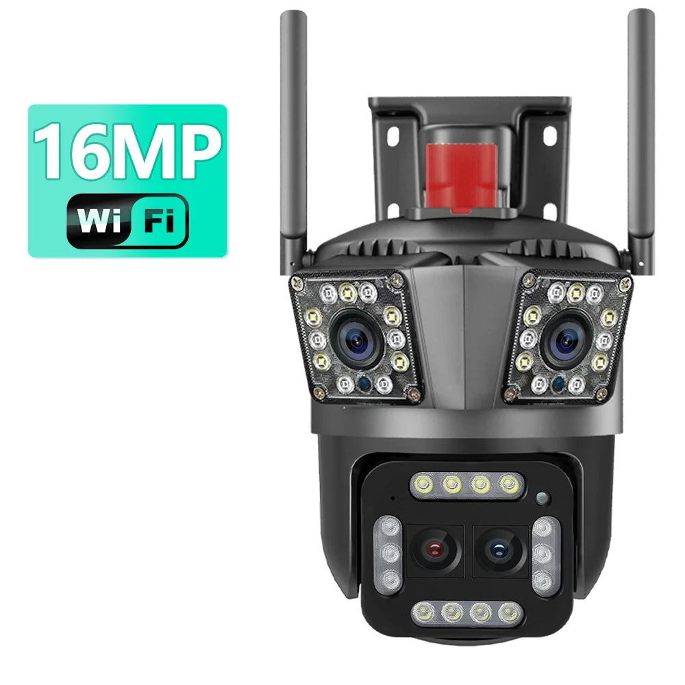 16MP 8K HD Wifi Camera Outdoor 12X Zoom Four Lens Three Screen Auto Tracking Security Protection 4K PTZ Video Surveillance CCTV