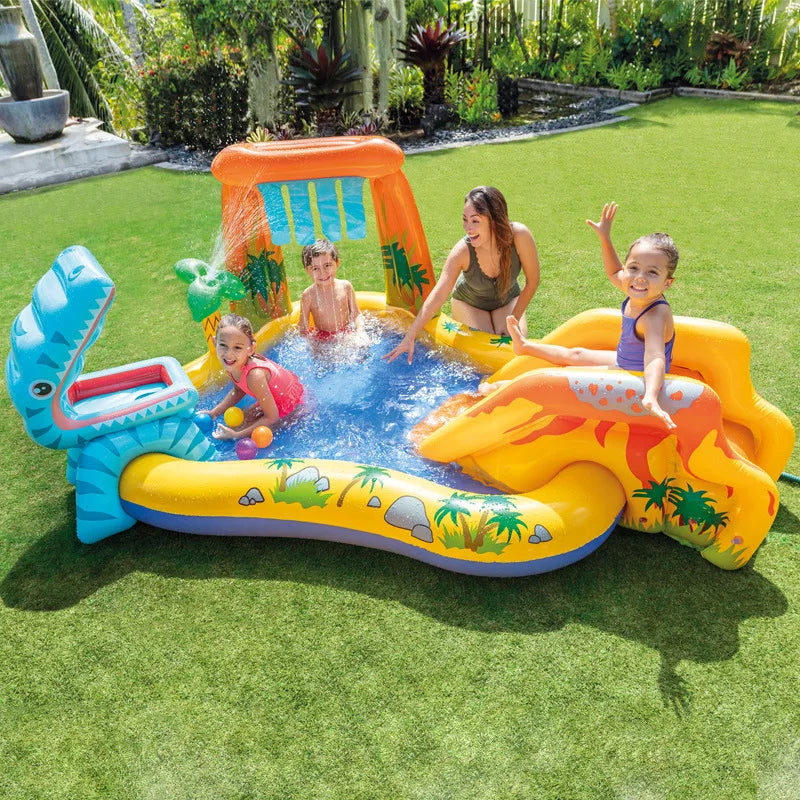 PVC Children'S Inflatable Paddling Pool Crocodile Whale Dinosaur Volcanic Island Rainbow Candy Unicorn Gifted Inflatable Pump