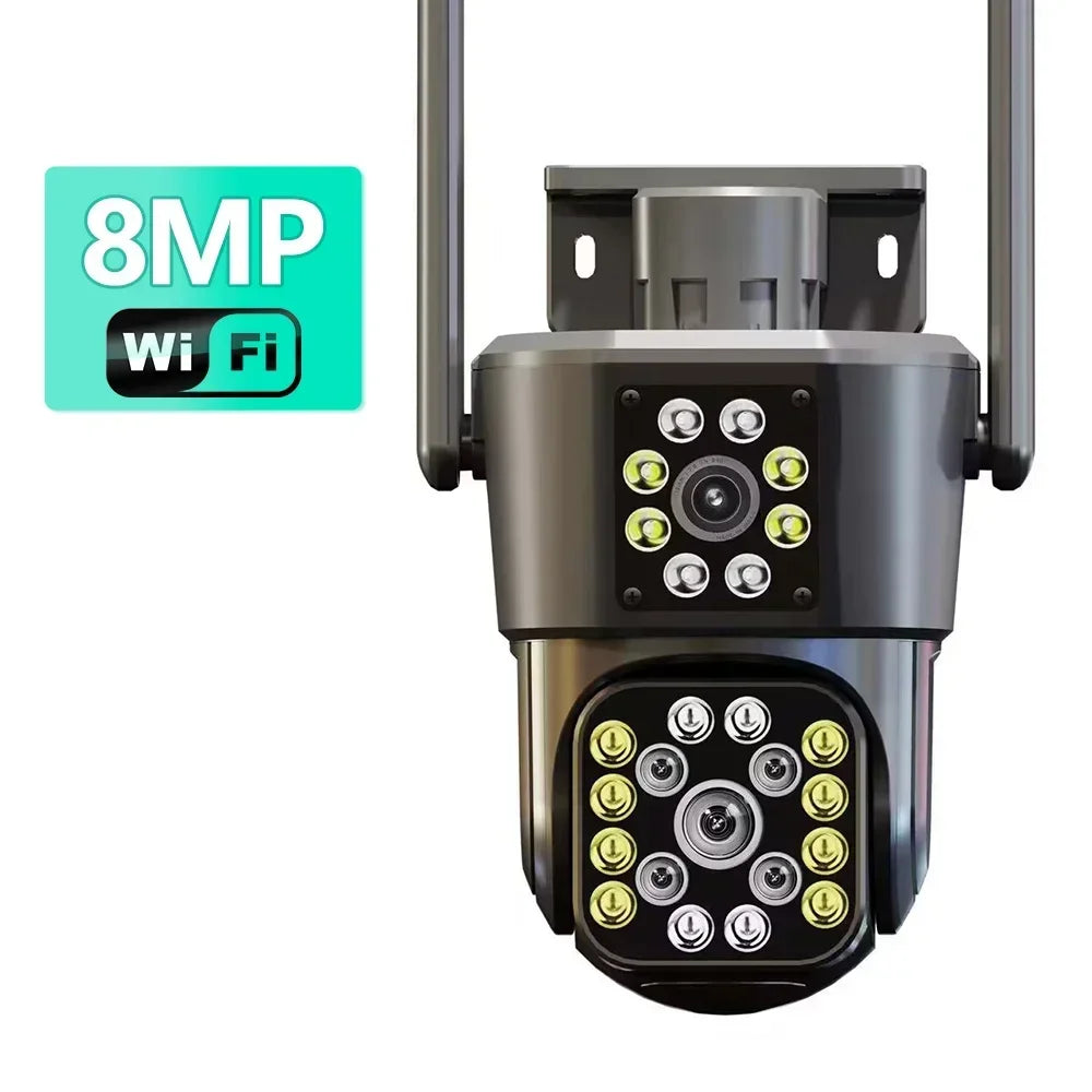 16MP 8K HD Wifi Camera Outdoor 12X Zoom Four Lens Three Screen Auto Tracking Security Protection 4K PTZ Video Surveillance CCTV