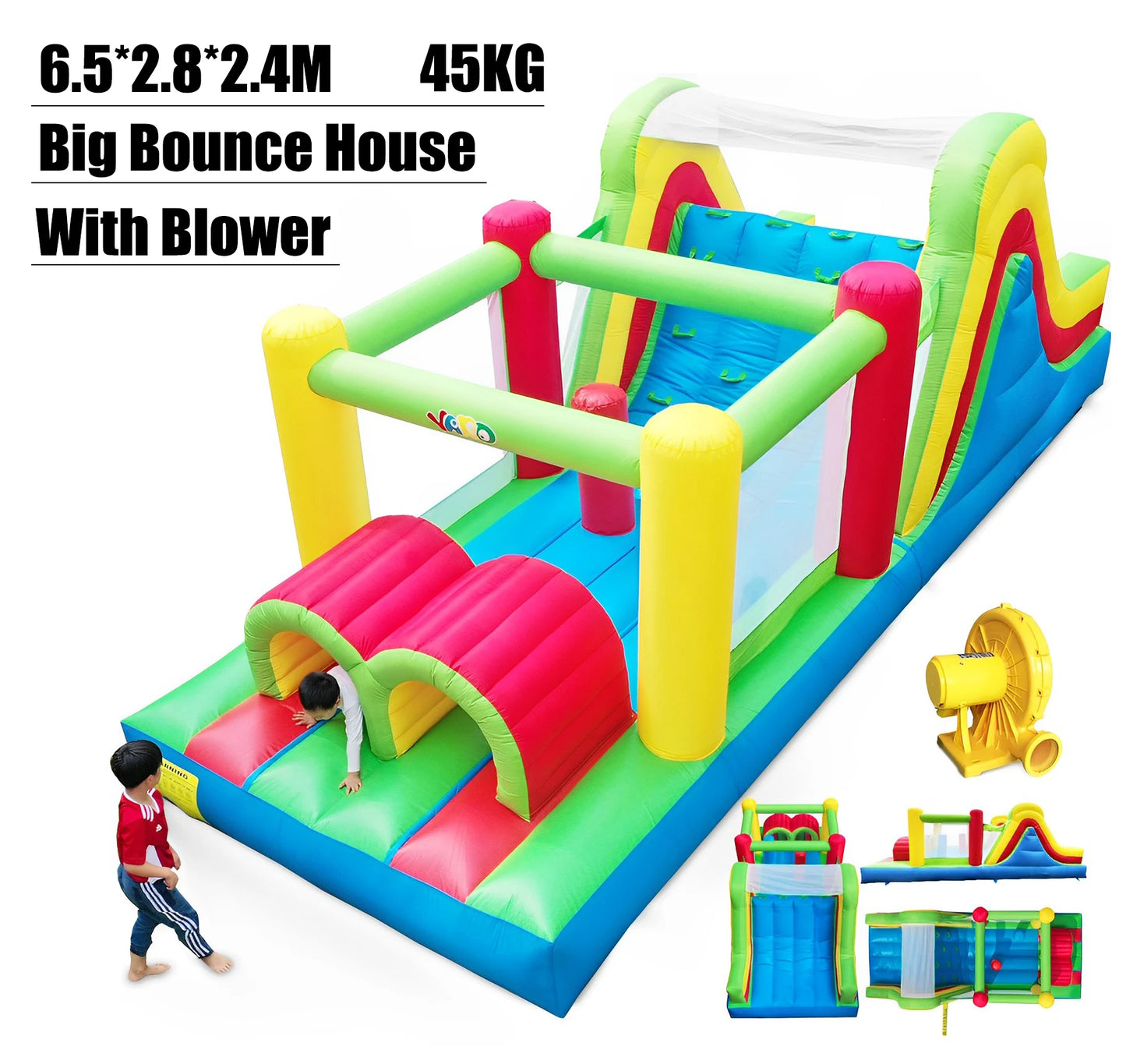 YARD Inflatable Bounce House 6.5*2.8*2.4M Bounce Castle Obstacle for Kids Inflatable Games Toys Slide Bouncer Jumping Trampoline