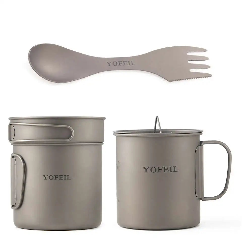 Camping Cookware Ultralight Titanium Frying Pan Bowl Cup Outdoor Camping Cooking Set High Quality Hiking Picnic Tableware
