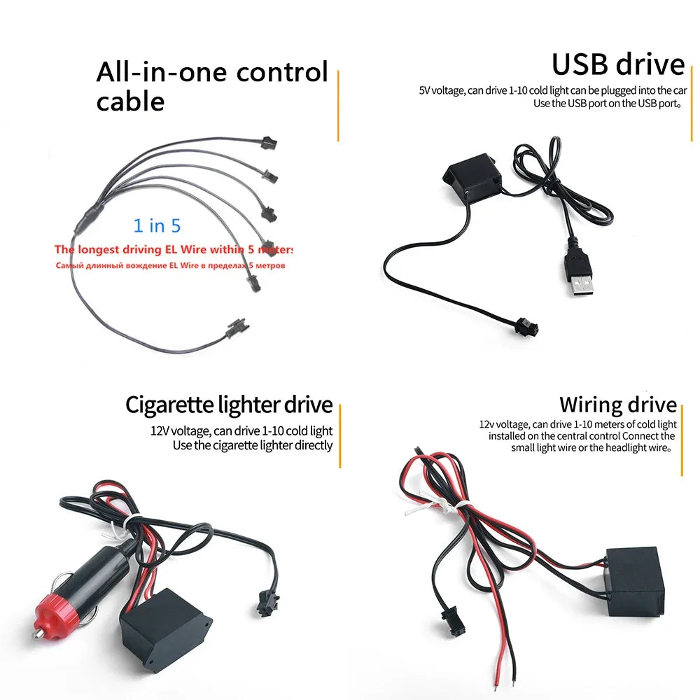 Car Interior Lights Ambient Lights 1M 3M 5M LED Flexible Neon Lighting String Lights for Car Interior Dashboard Door Decoration