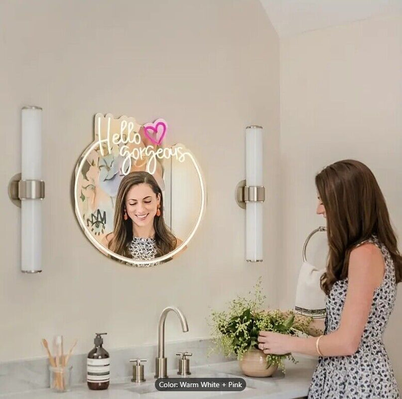 Hello Gorgeous Neon Sign LED Light Wall Mirror Home Decor Selfie Beauty Shop OZ