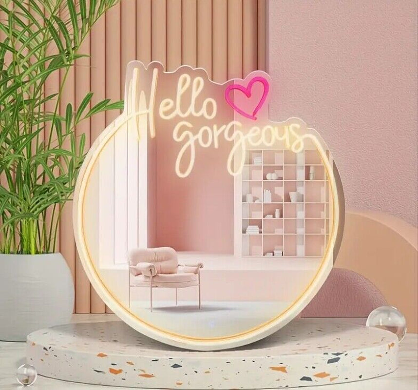 Hello Gorgeous Neon Sign LED Light Wall Mirror Home Decor Selfie Beauty Shop OZ