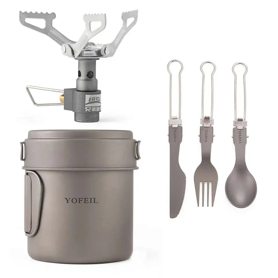 Camping Cookware Ultralight Titanium Frying Pan Bowl Cup Outdoor Camping Cooking Set High Quality Hiking Picnic Tableware
