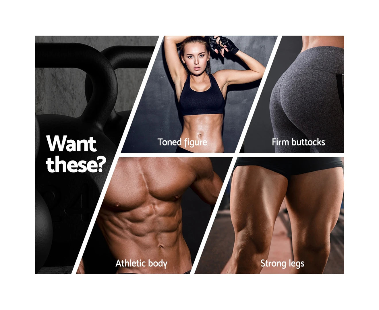 Everfit 22Kg Kettlebell Set Weight Lifting Kettlebells Bench Dumbbells Gym Home