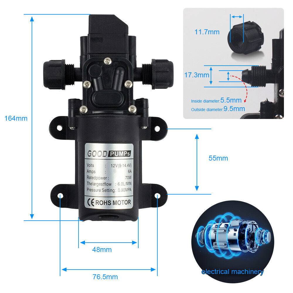 12V Water Pump 6Lpm 70W Self-Priming Caravan Camping Boat 130PSI FAST SHIPPING