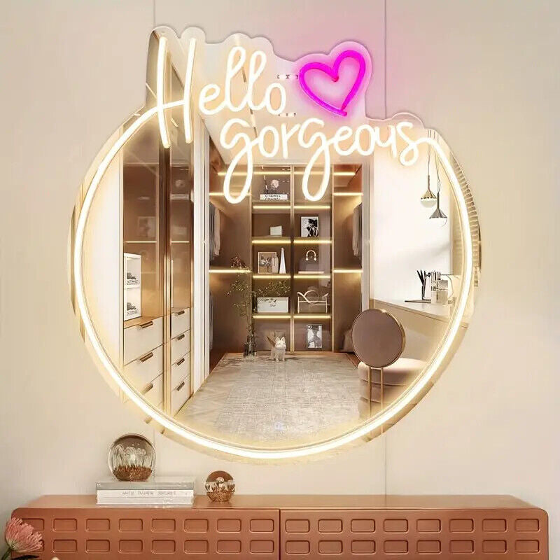 Hello Gorgeous Neon Sign LED Light Wall Mirror Home Decor Selfie Beauty Shop OZ