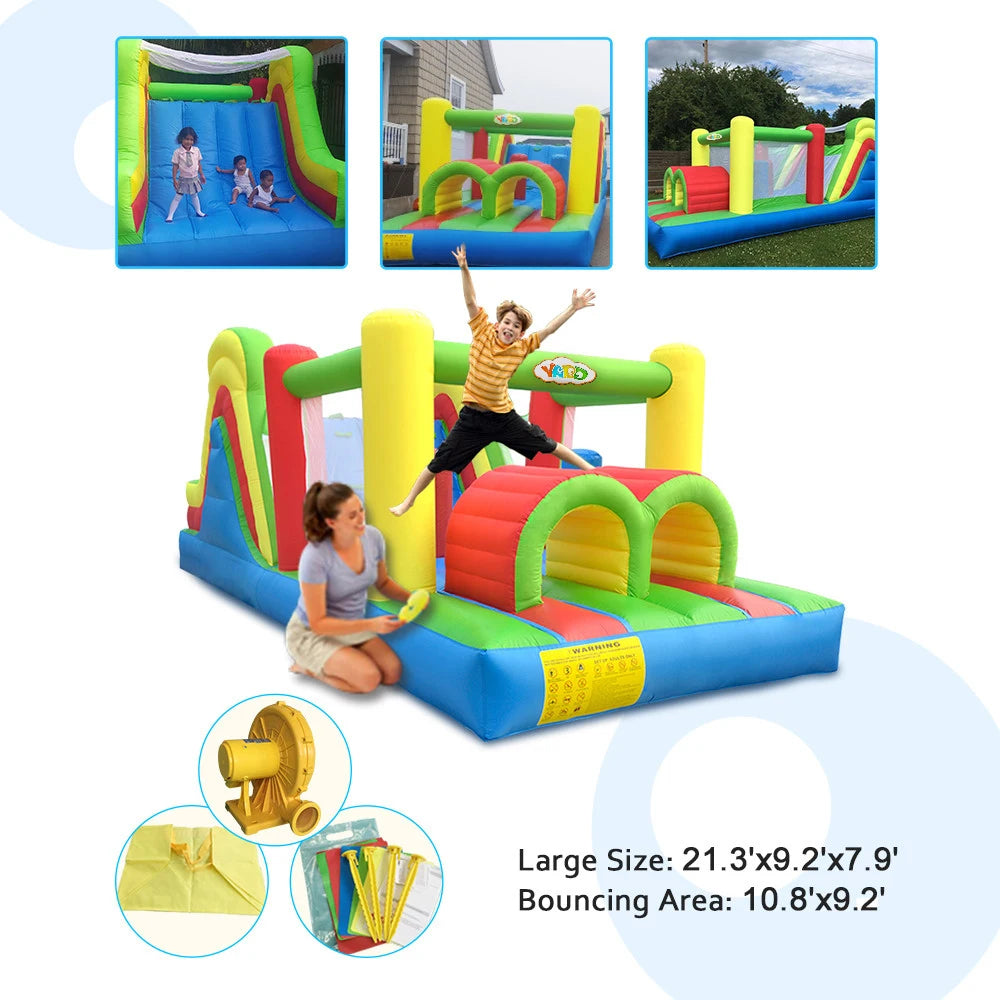 YARD Inflatable Bounce House 6.5*2.8*2.4M Bounce Castle Obstacle for Kids Inflatable Games Toys Slide Bouncer Jumping Trampoline