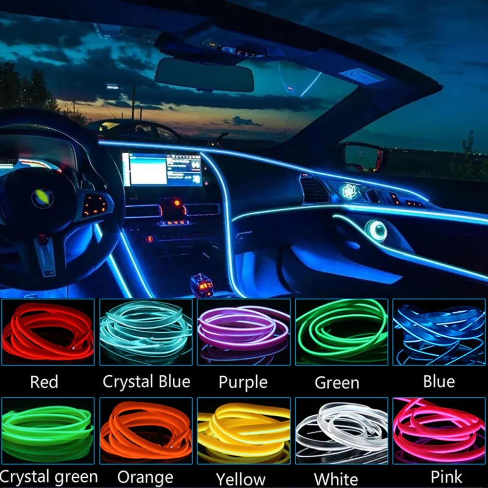 Car Interior Lights Ambient Lights 1M 3M 5M LED Flexible Neon Lighting String Lights for Car Interior Dashboard Door Decoration