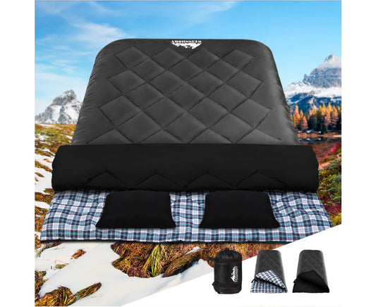 Sleeping Bag Double Pillow Thermal Camping Hiking Tent Grey -10℃