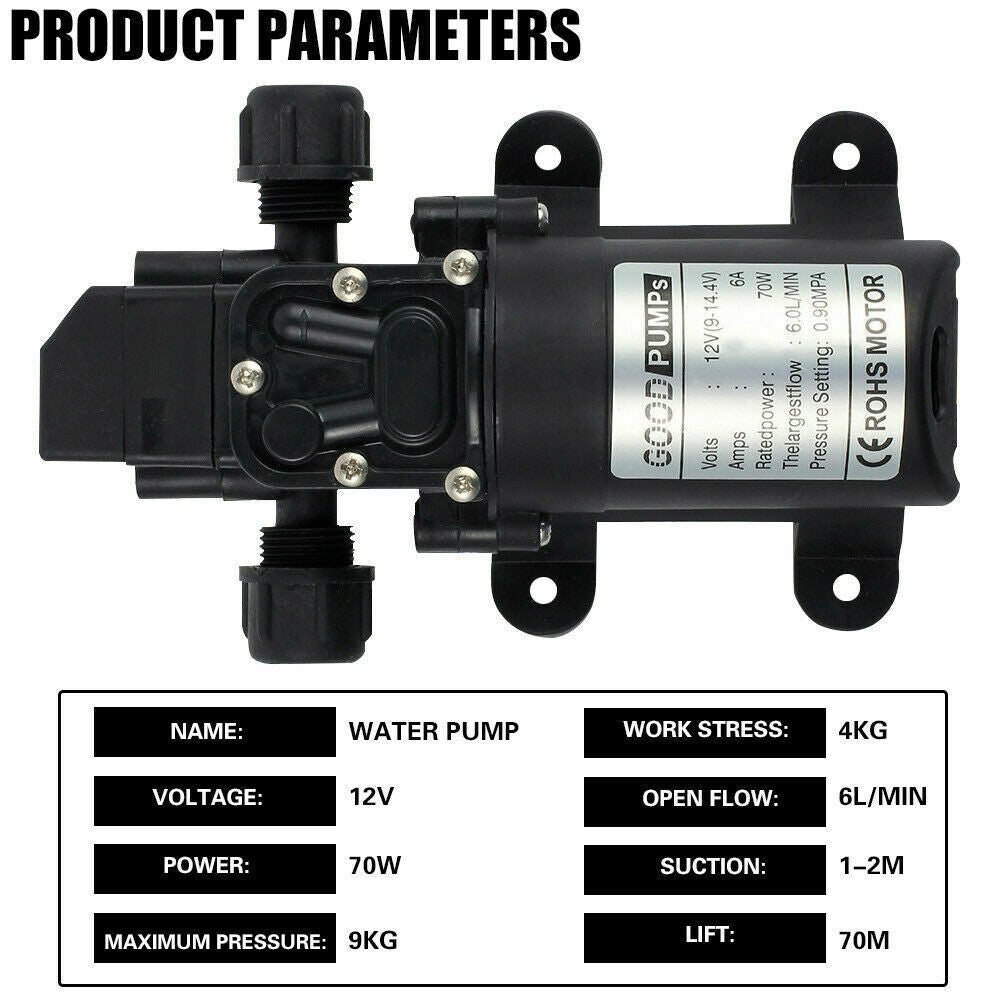 12V Water Pump 6Lpm 70W Self-Priming Caravan Camping Boat 130PSI FAST SHIPPING