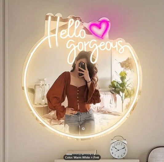 Hello Gorgeous Neon Sign LED Light Wall Mirror Home Decor Selfie Beauty Shop OZ