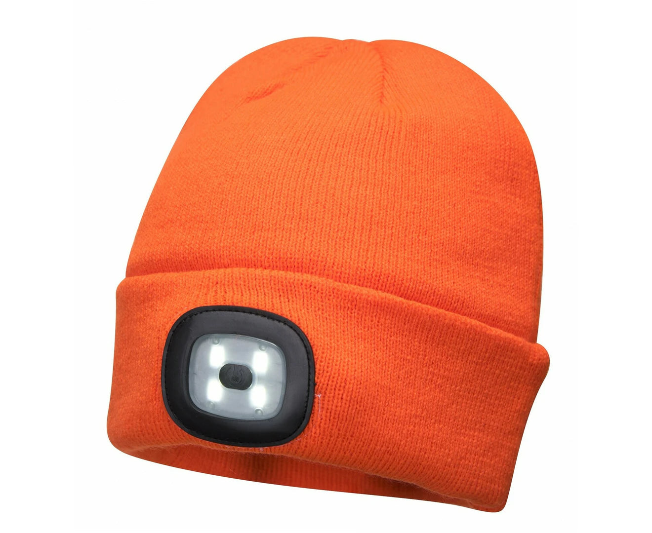 Beanie with LED Head Light USB Rechargeable Camping Cycling Workwear Hat - Hi Vis Orange