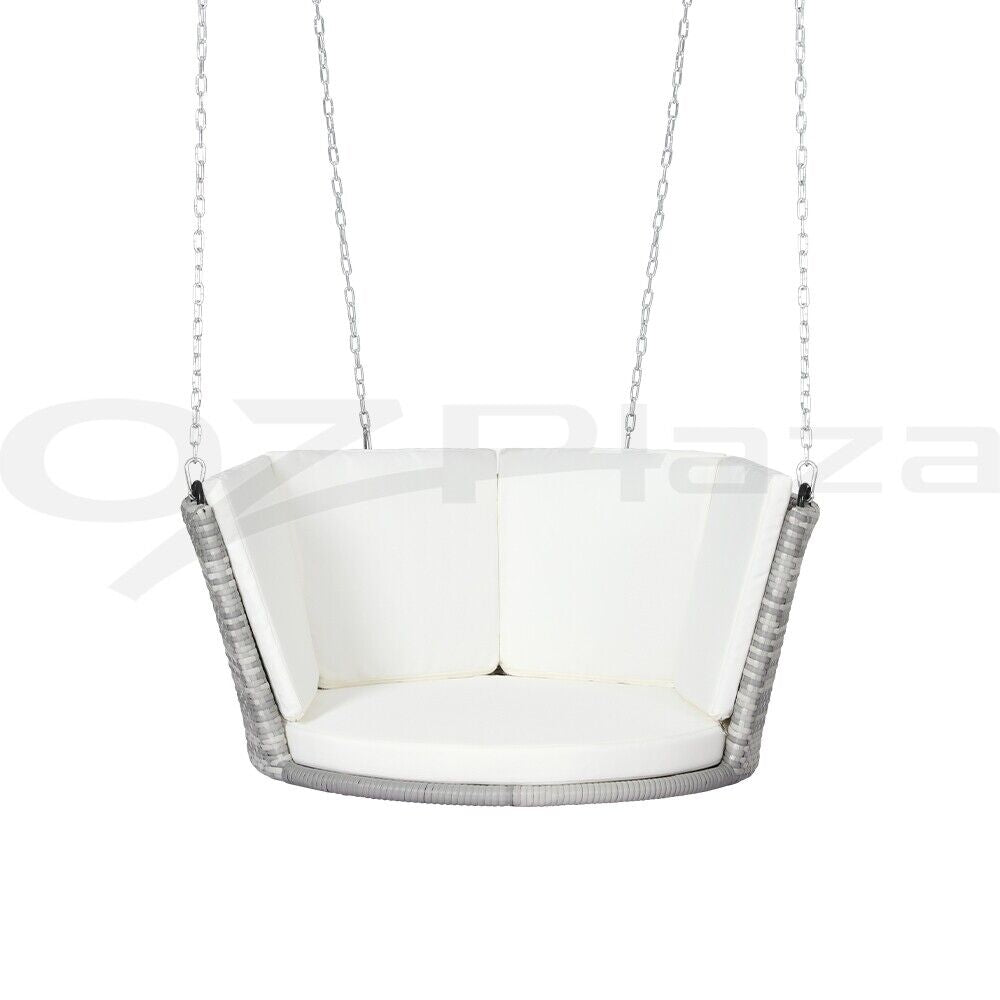 Gardeon Rattan Porch Swing Chair with Chain Cushion Outdoor Furniture Grey