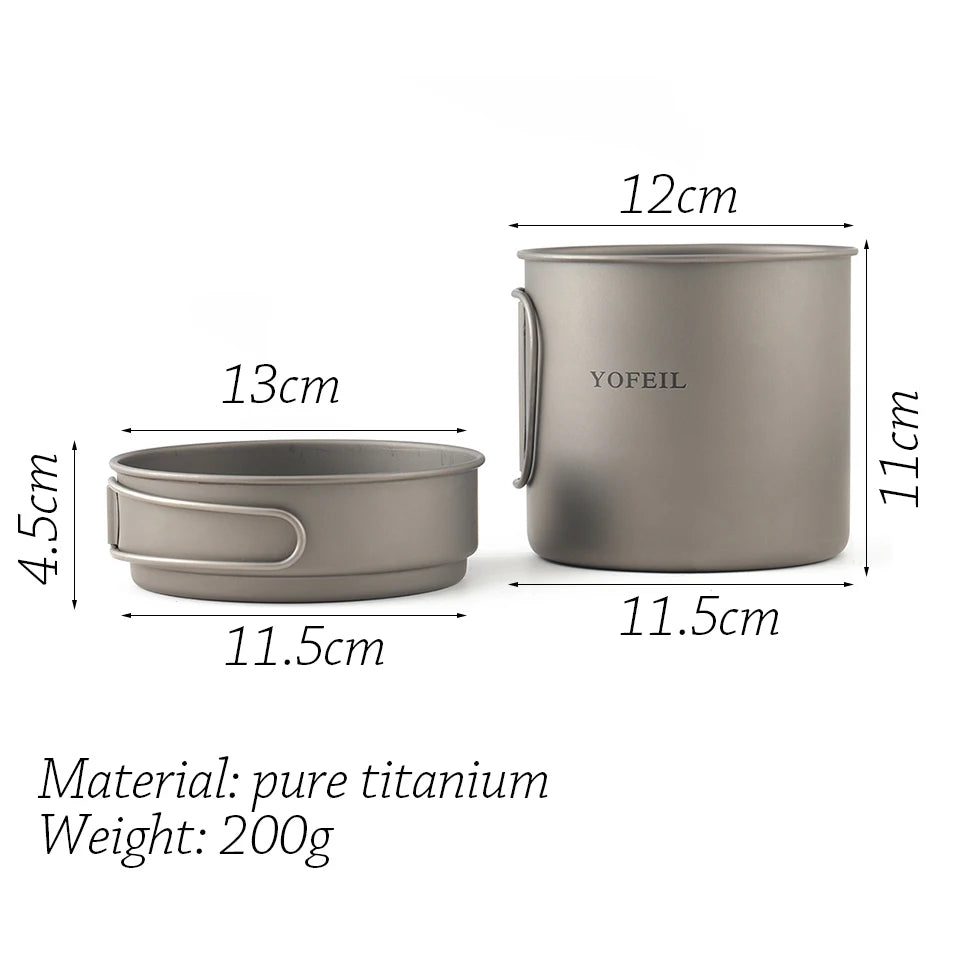 Camping Cookware Ultralight Titanium Frying Pan Bowl Cup Outdoor Camping Cooking Set High Quality Hiking Picnic Tableware