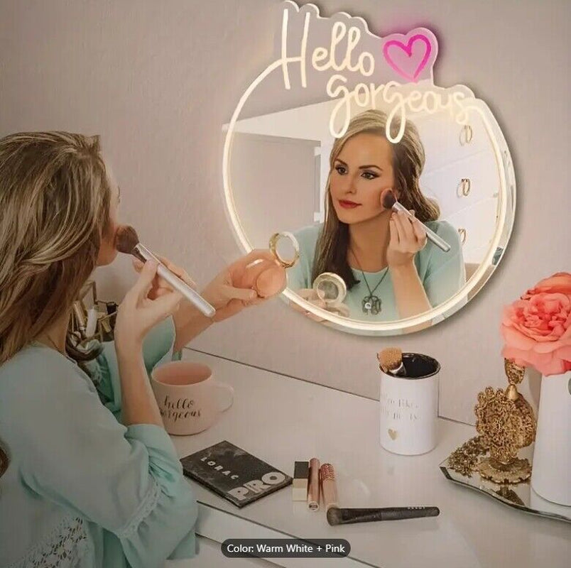 Hello Gorgeous Neon Sign LED Light Wall Mirror Home Decor Selfie Beauty Shop OZ