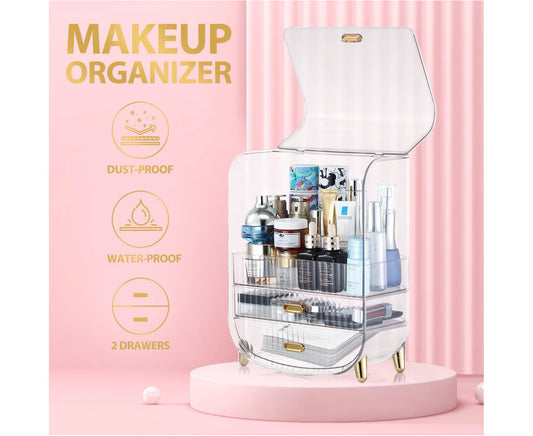 Makeup Storage Organiser Cosmetics Case Large Holder Jewellery Box Vanity Drawers Organizer Stand Transparent Portable 28.5X19X36Cm