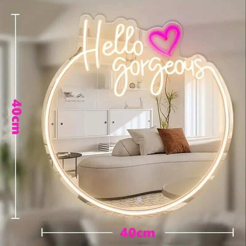 Hello Gorgeous Neon Sign LED Light Wall Mirror Home Decor Selfie Beauty Shop OZ